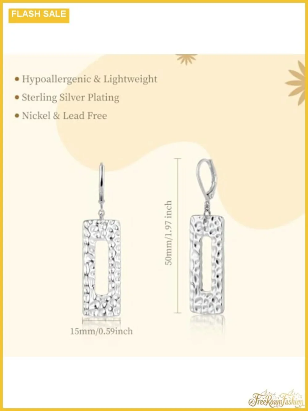Sterling Silver Dangle Earrings for Women Geometric Drop Leverback